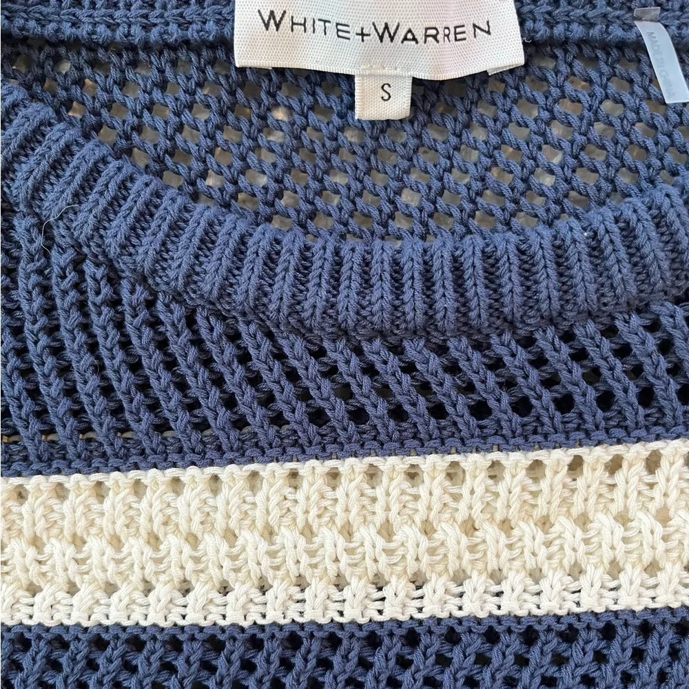 White + Warren Luxury brand Blue and White Crew Neck Sweater - Picture 3 of 4
